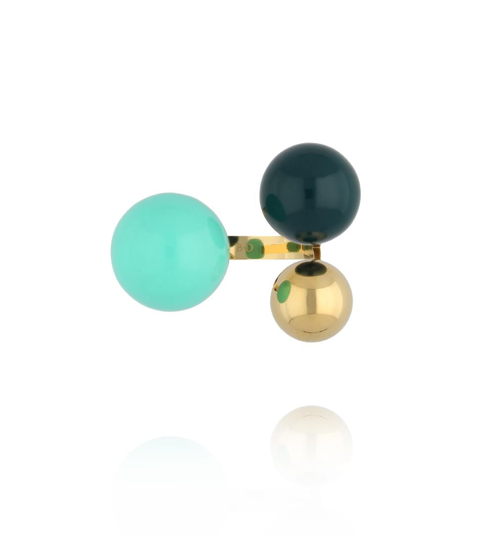 Steel and Shine Enamel Bottle Green and Turquoise Balls Ring 1126