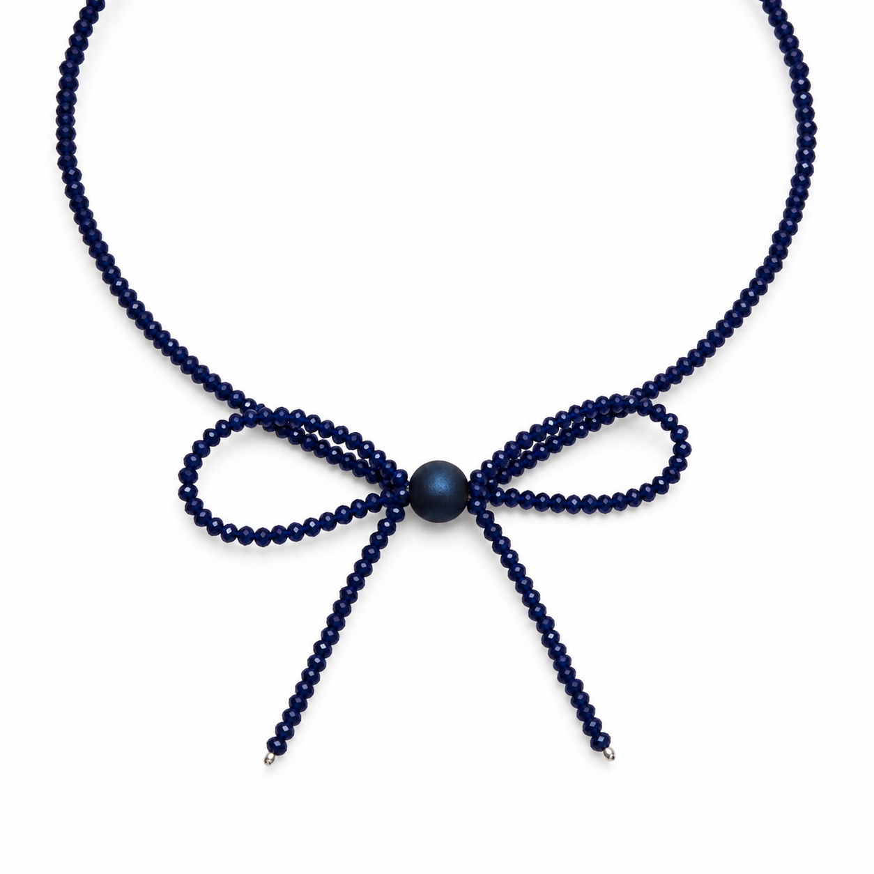 Royal Blue Glass Crystals Bow Necklace