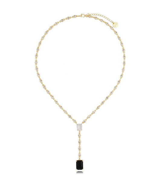 Spirited Lariat Necklace with Black Rectangle Crystal Pendant