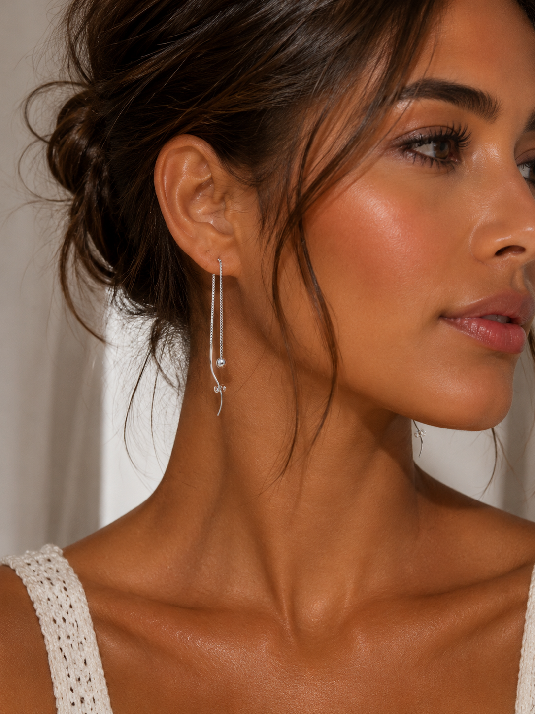 Silver Threader Earrings with Silver Balls
