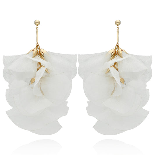 Lightweight Flower Earrings with White Silk Petals
