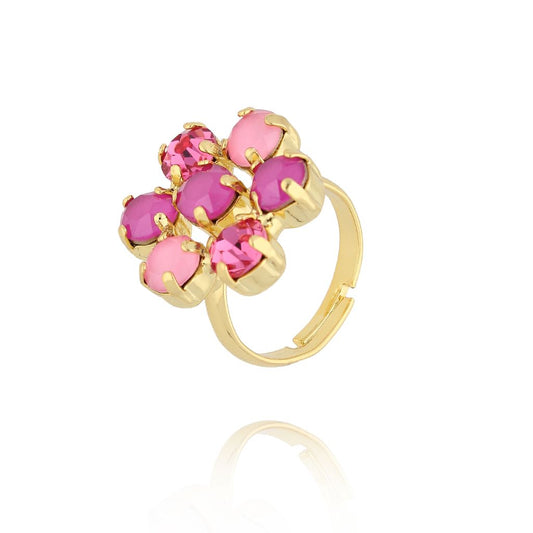 Shining Pink & Fuchsia Crystals Flower Adjustable Ring