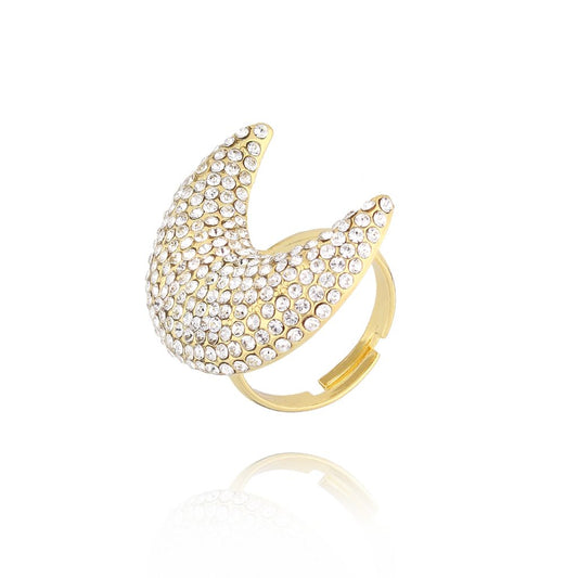 Gold Crystals Moon Ring