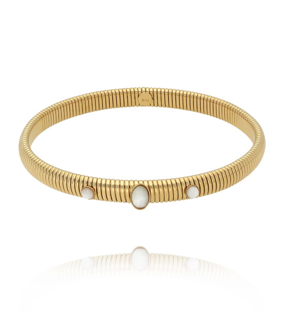 Gold Plated Earth Song Snake Elastic Bracelet with Pearls 0030