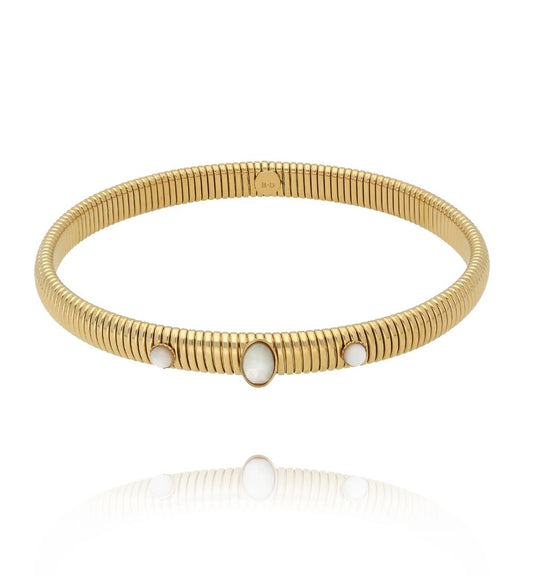 Gold Plated Earth Song Snake Elastic Bracelet with Pearls 0030