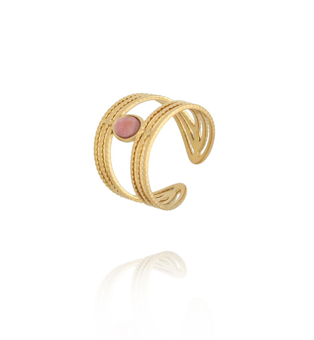 Gold Plated Adjustable Rhodonite Stones Ring 0085
