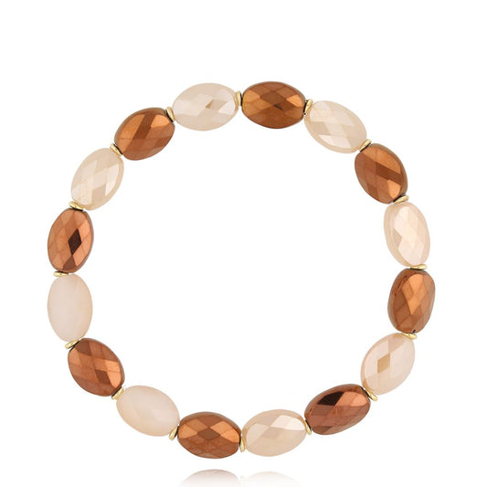 Cream Beige & Brown Crystal Bracelet Togue with Gold Finishing