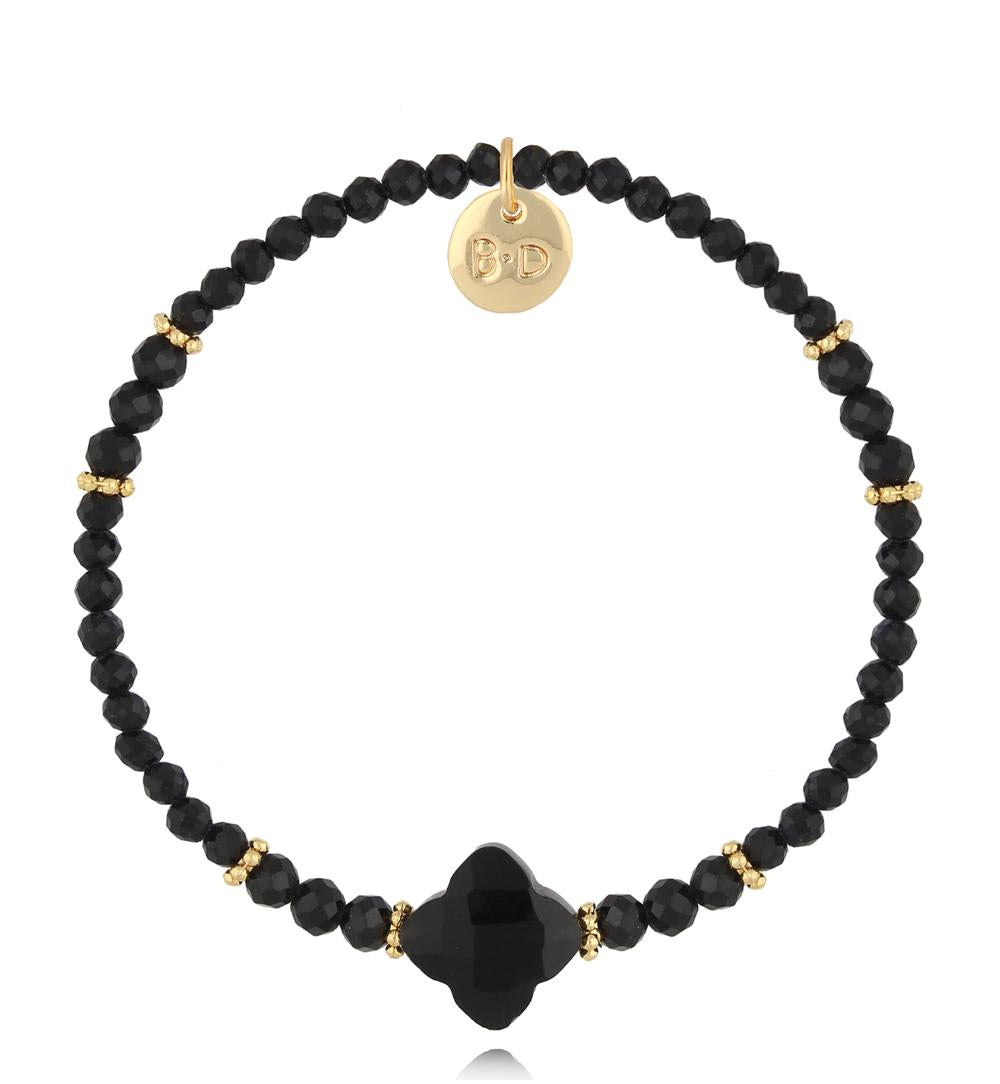 Gold Plated Black Tourmaline Clover Bracelet Karafuu 2319