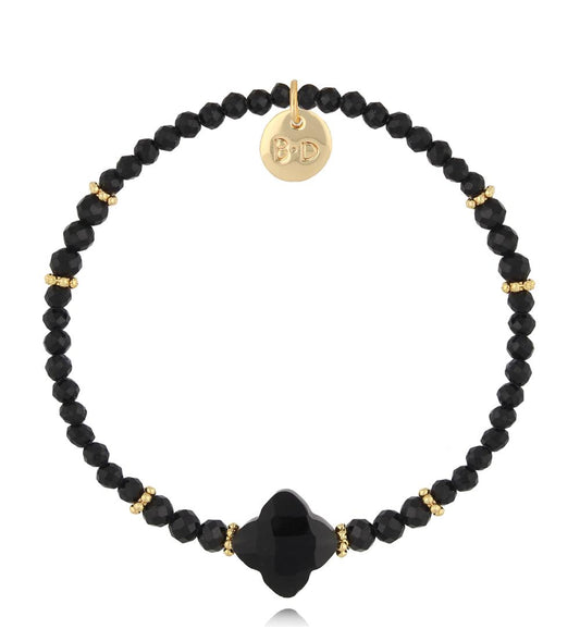 Gold Plated Black Tourmaline Clover Bracelet Karafuu 2319