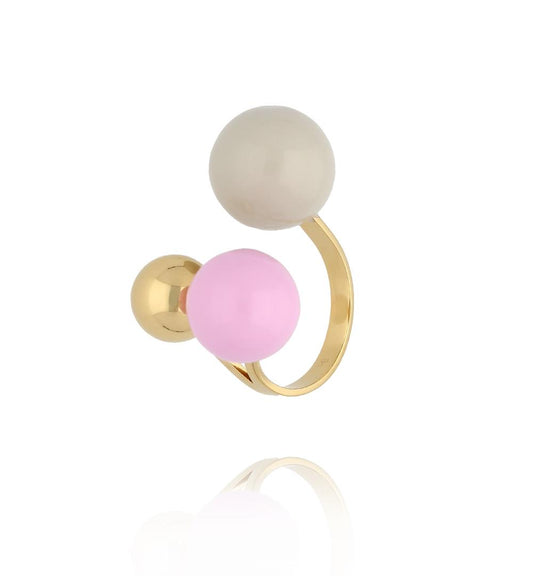 Steel and Shine Enamel Light Pink and Beige Balls Ring 1079
