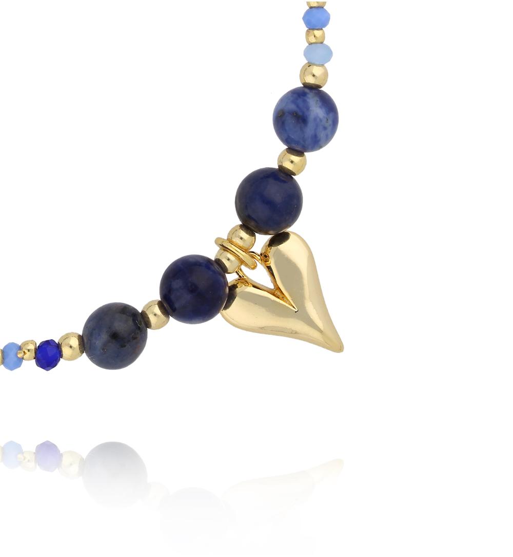 Blue Sodalite Stones Bracelet with Gold Heart Pendant 4044