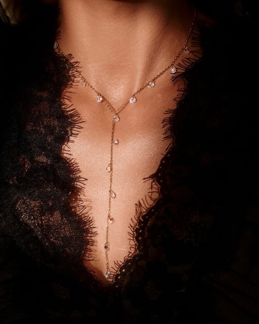 Gold Plated Lariat Necklace with Shining Crystals 0603