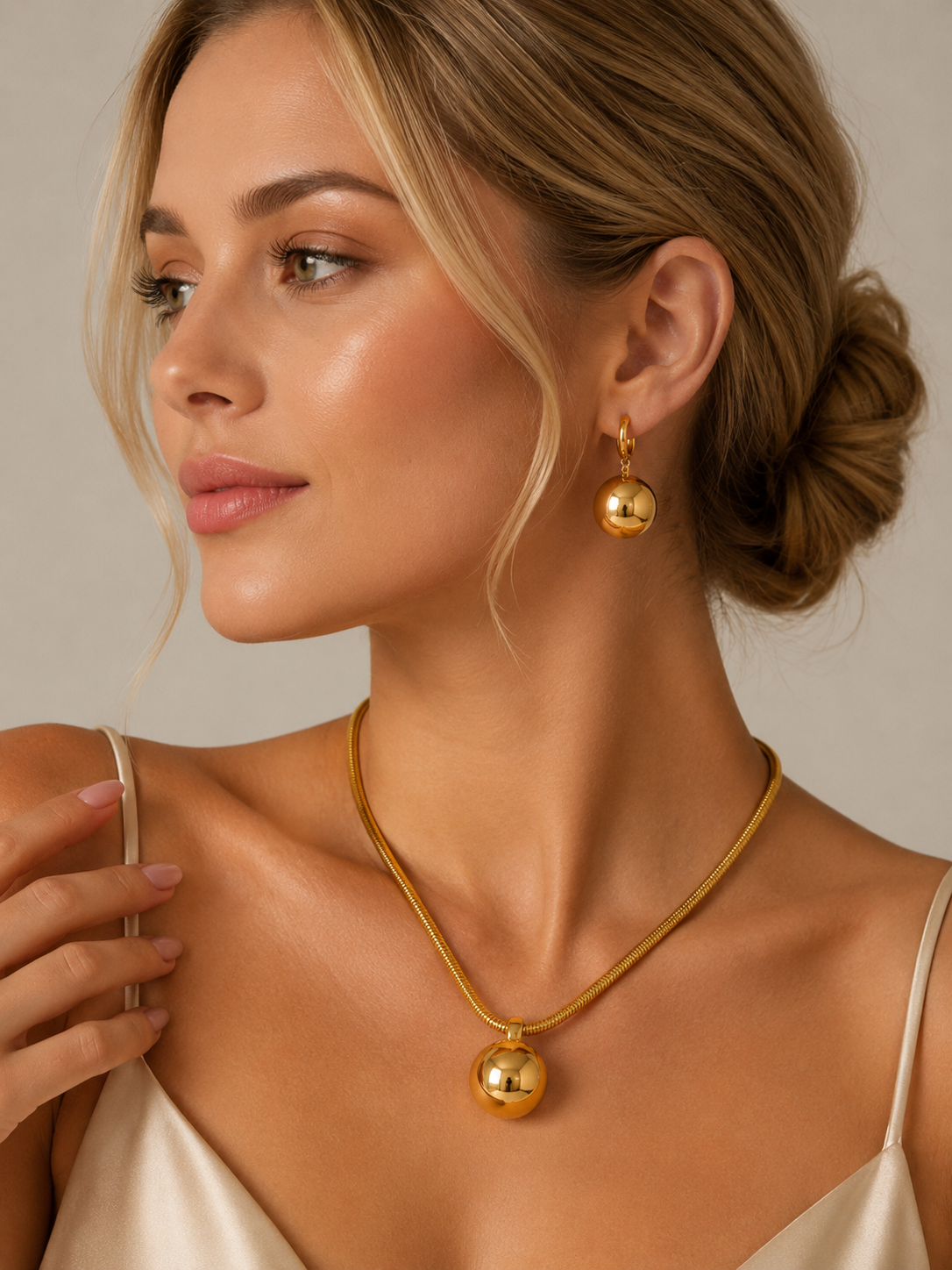 Statement Snake Gold Plated Necklace with Round Pendant