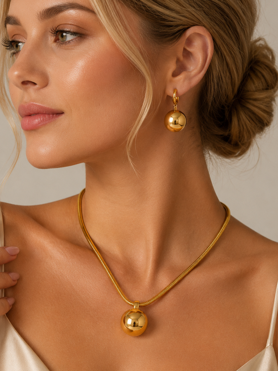 14k Gold Plated Moon Hoop Earrings with Gold Ball s20824