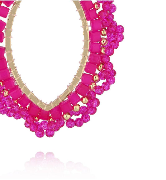 Fuchsia and Gold Flower Crystal Earrings