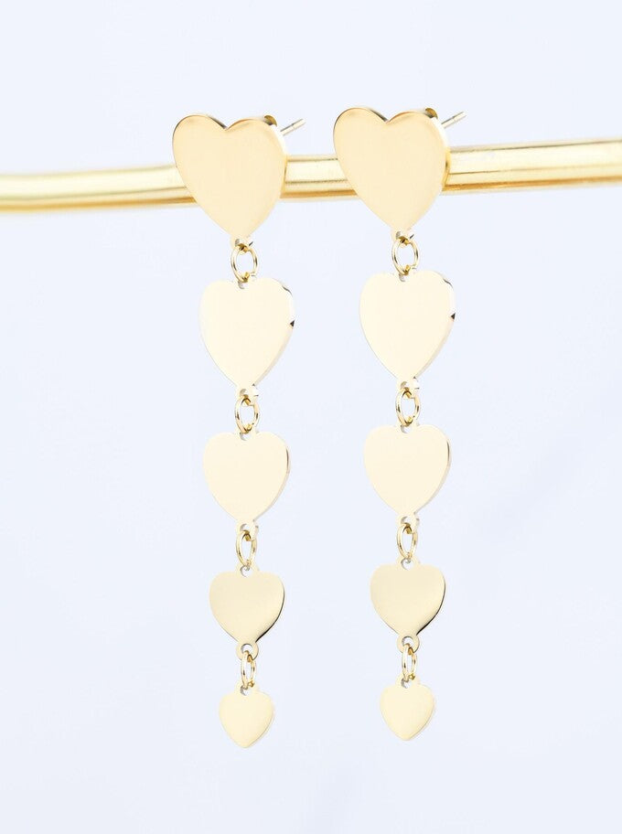 14k Gold Plated Heart Drop Earrings