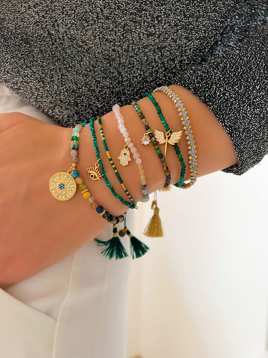 Malachite Stones Bracelet with Zircon Angel