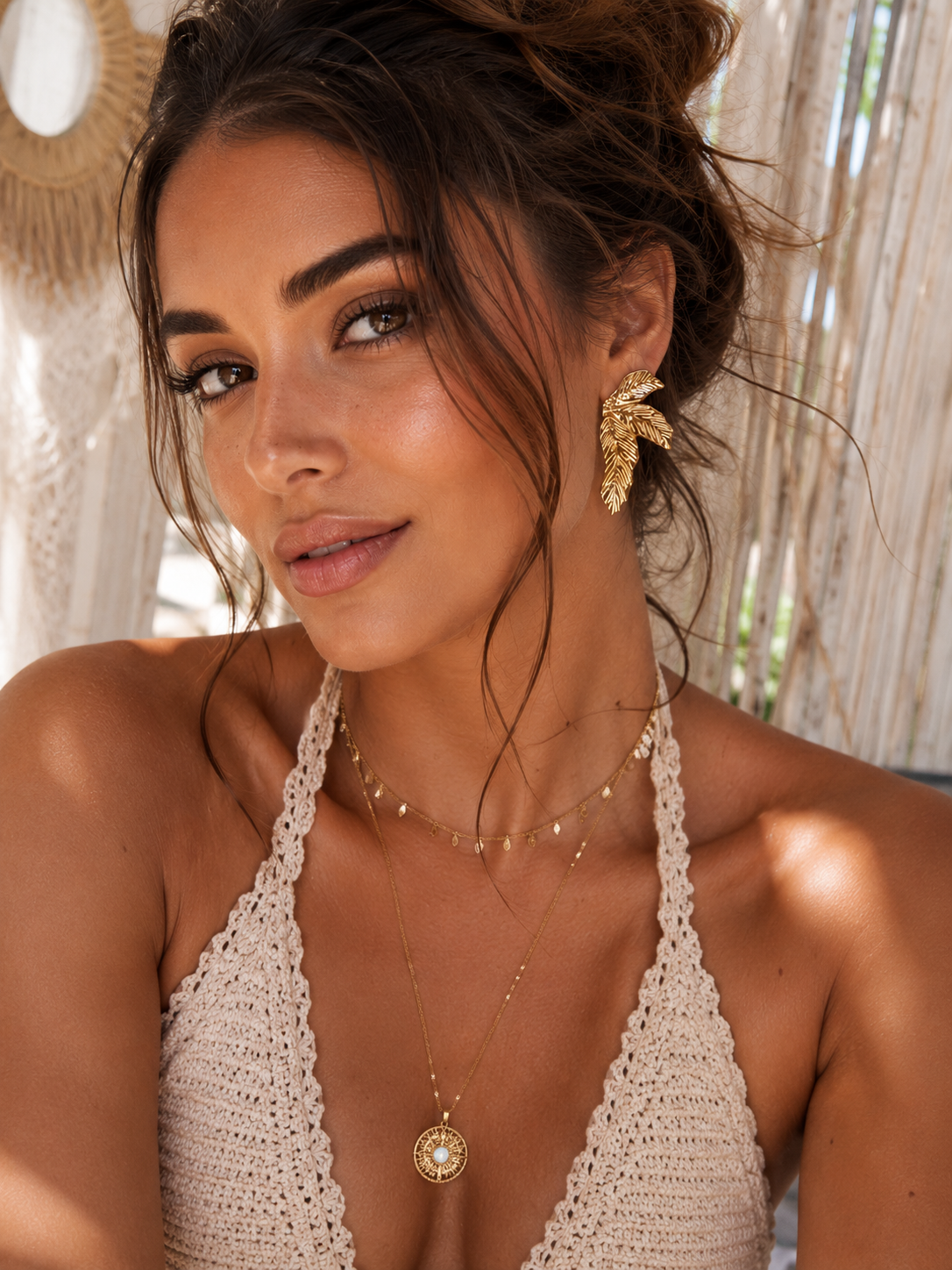 Gold Plated Leaf Earrings Textured