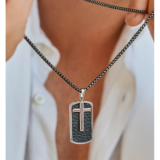 Men’s Stainless Steel Necklace with Everlasting Cross Pendant