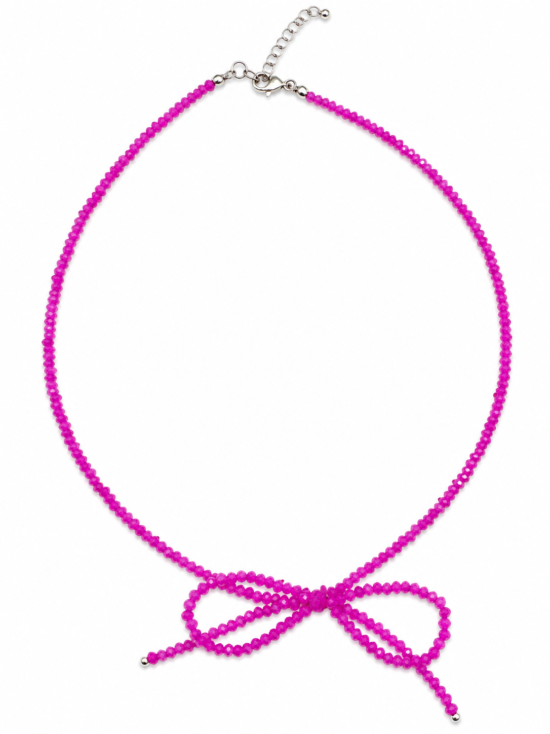 Luminous Pink Glass Crystals Bow Necklace