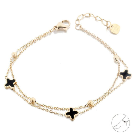 14k Gold Plated Double Chain Anklet with Clovers
