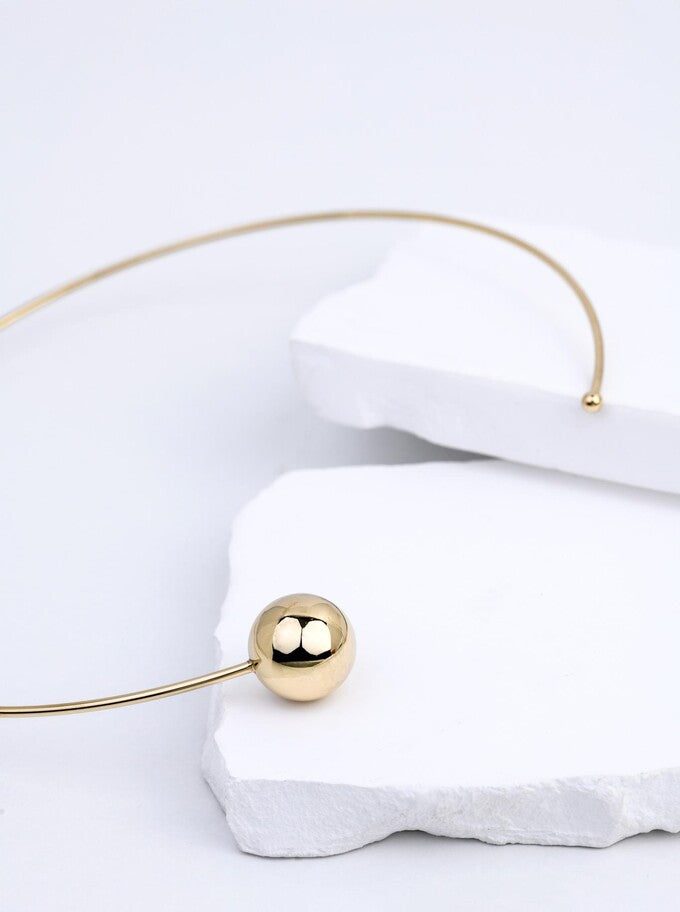 14k Gold Plated Open Cuff Necklace with Large and Small Balls