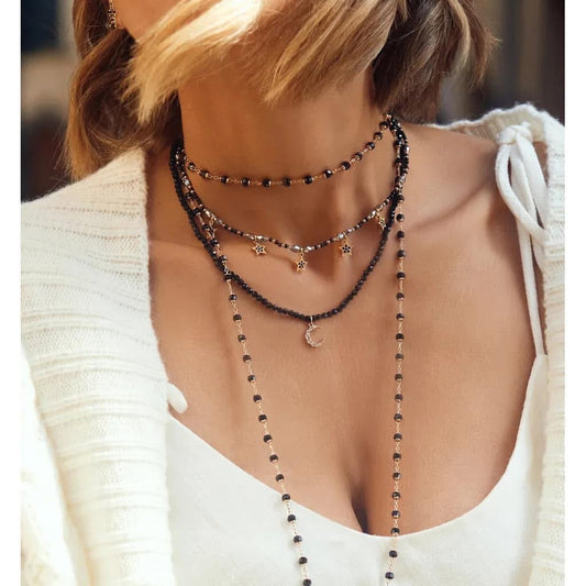 Choker Necklace with Onyx Stones and Gold & Black Stone Stars