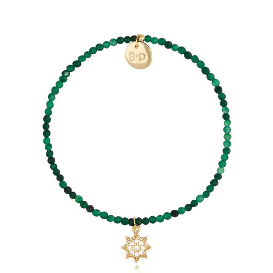 Malachite Stones Bracelet with Zircon Star Pendant
