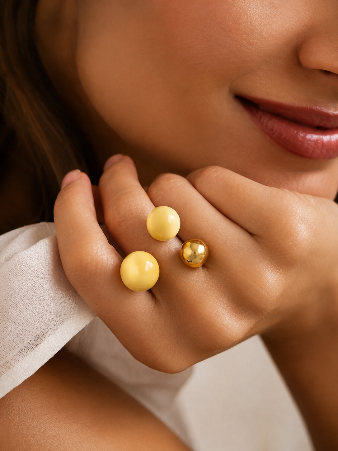 Steel and Shine Enamel Yellow and Gold Balls Ring 1280