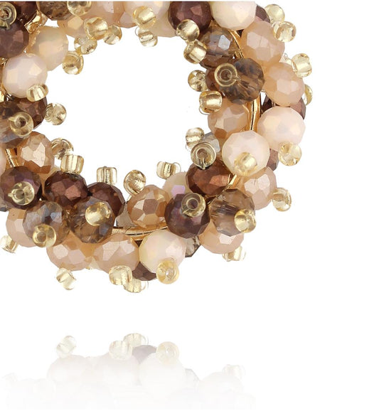 Brown and Beige Round Glass Crystals Earrings 0340