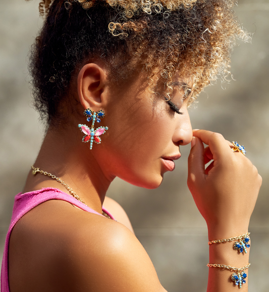 Pink and Blue Crystals Earrings Butterfly