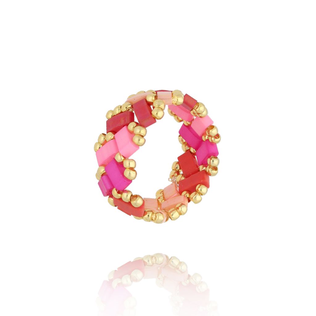 Fuchsia and Peach Miyuki Beads Ring Bliss