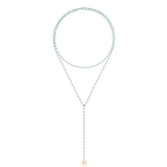 Aqua & White Crystals Long Double Layer Necklce