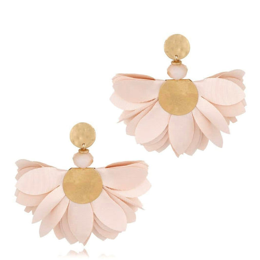 Satin Flower Earrings in Beige with Old Gold Finishing