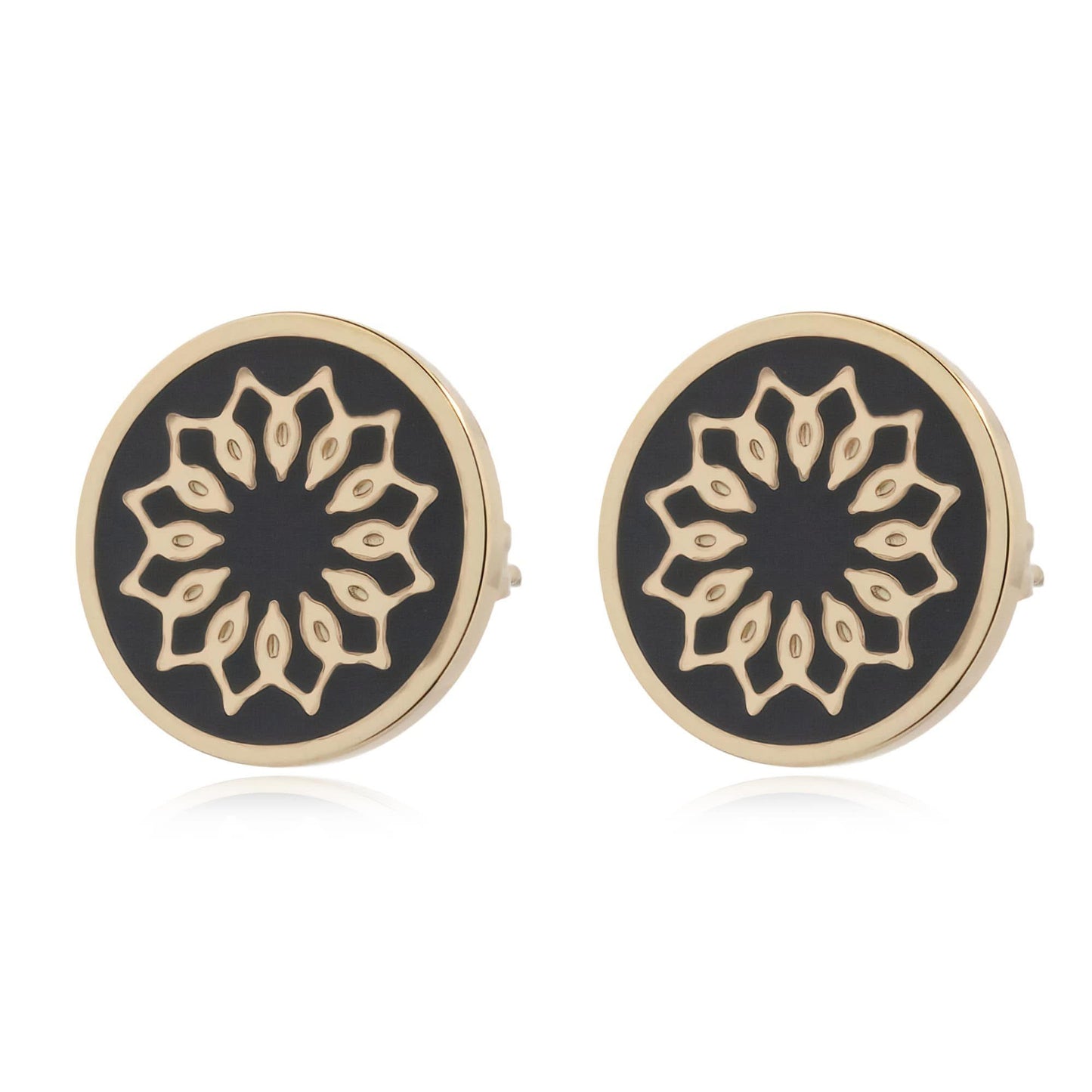 14k Gold Plated Black Enamel Rosette Studs
