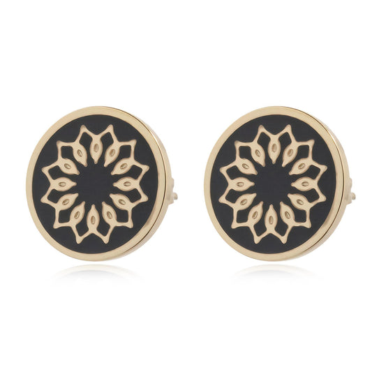 14k Gold Plated Black Enamel Rosette Studs