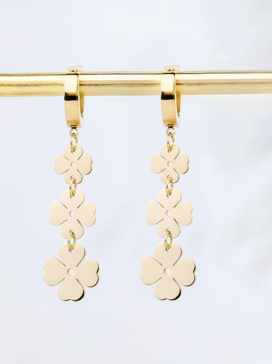 14k Gold Plated Three Clovers Earrings