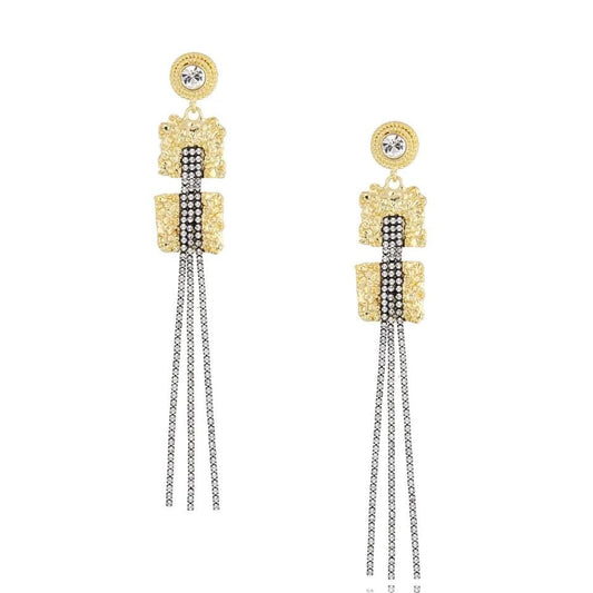Glamour Tassel Earrings in Gold and Black with Rhinestones
