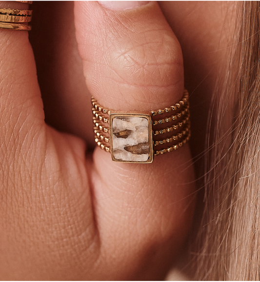 Gold Plated Rectangle Earth Natural Stone Ring 0081