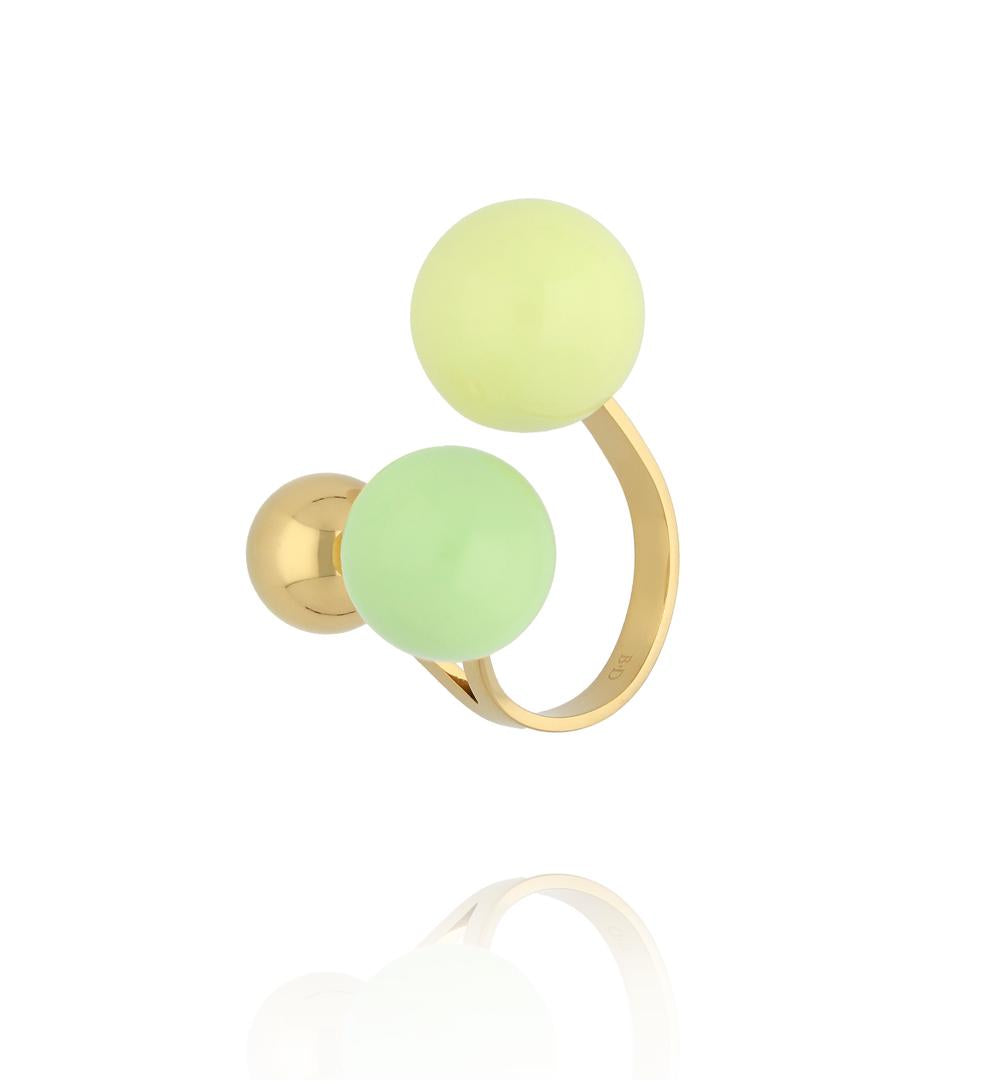 Steel and Shine Enamel Lemon and Pistachio Ball Ring 1281