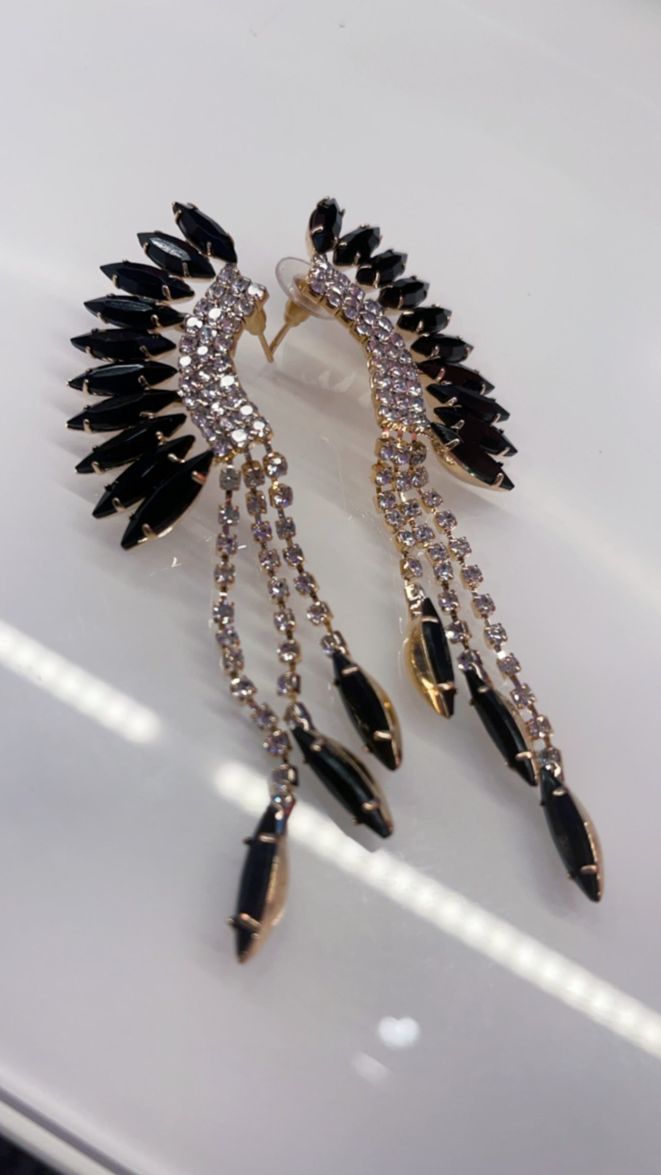 Black and Transparent Crystal Brady Drop Earrings