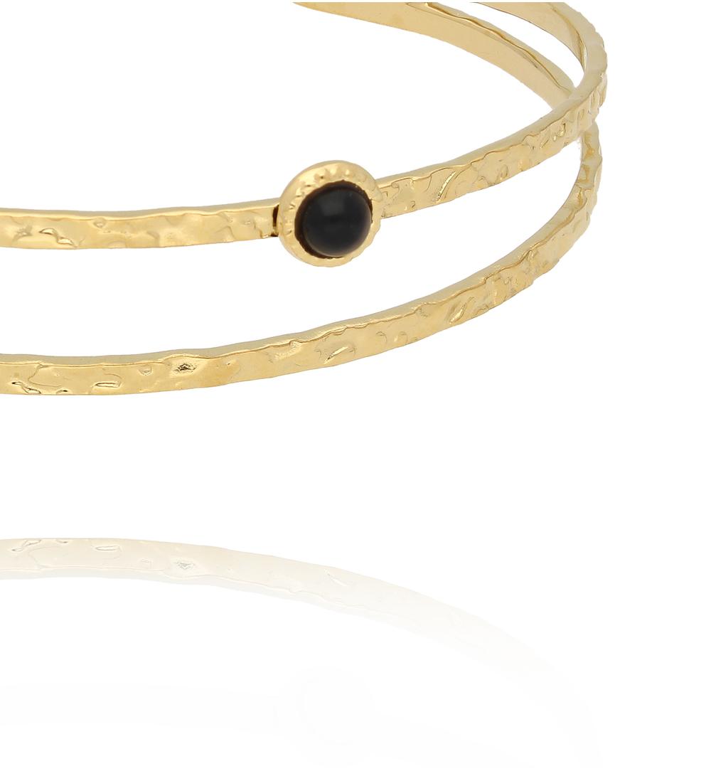 Gold Plated Earth Song Double Cuff Bracelet with Black Agate 0028