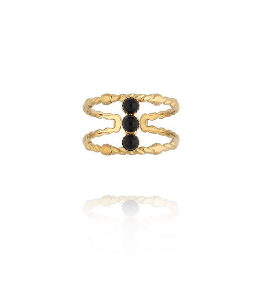 Gold Plated Three Agate Stones Ring 0018