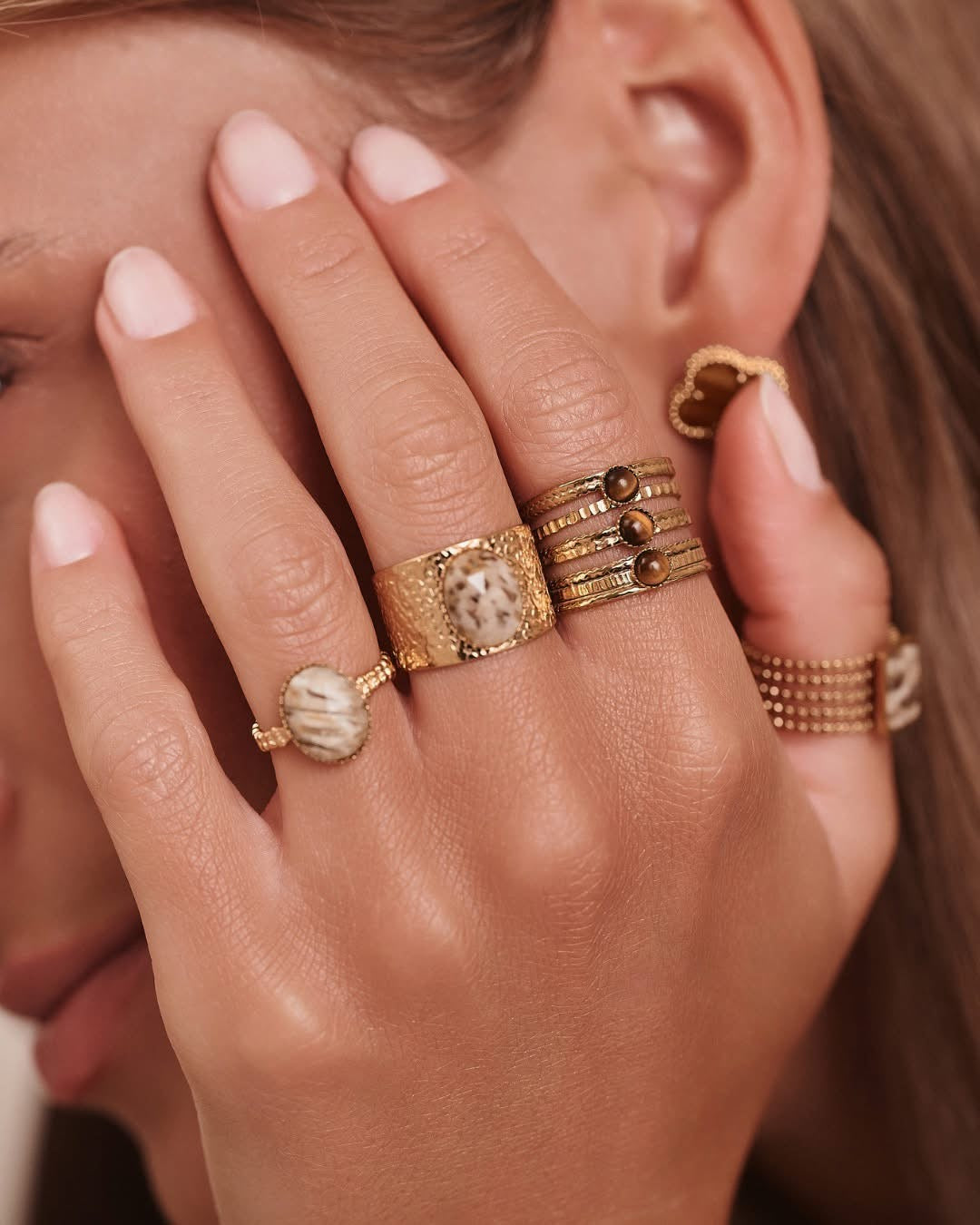 Gold Plated Round Natural Stone Ring 0080