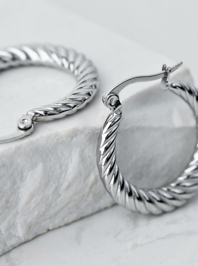 Silver Wave Moon Hoop Earrings (2,4cm)