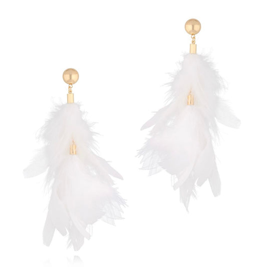 White Layered Feathers Earrings