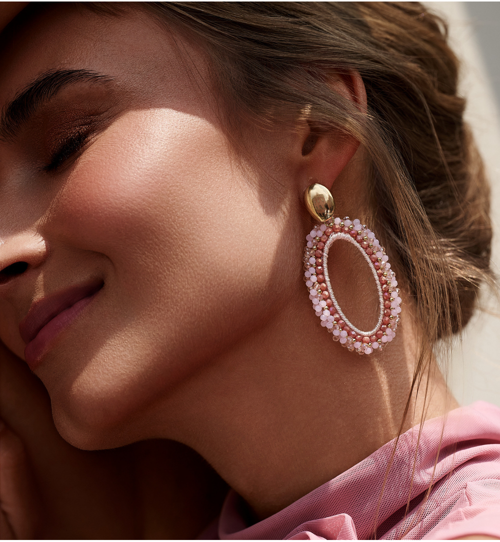 Baby Pink Flower Crystal Earrings Weekend 0330