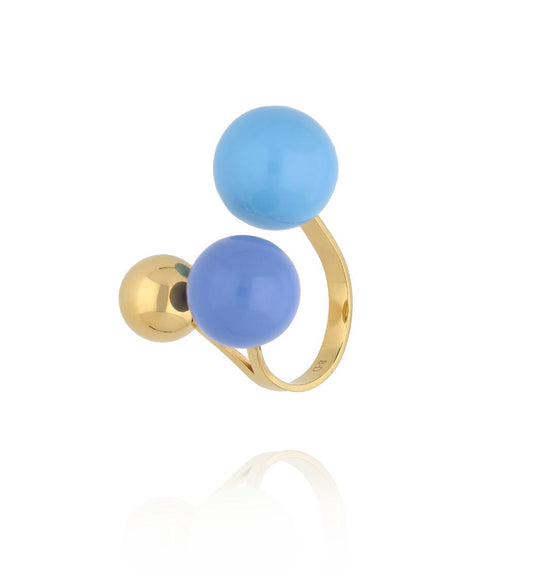 Steel and Shine Enamel Blue and Gold Balls Ring 1080