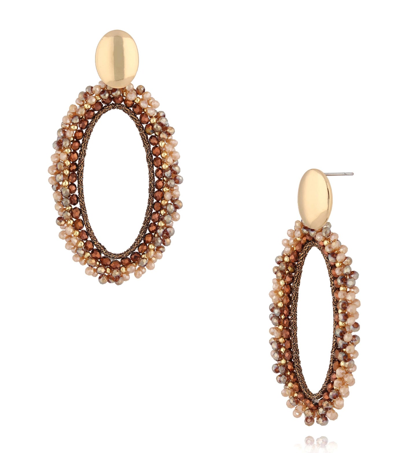 Chocolate Brown and Gold Beige Flower Crystal Earrings