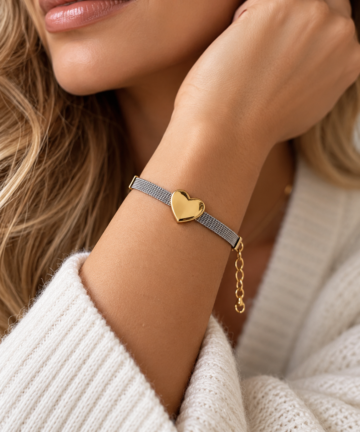 Amore Heart Mesh Bracelet – Two Tone